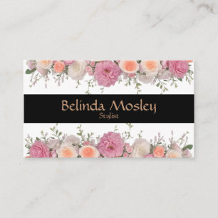 Stylish Floral Bouquet Pink Peach Blooms Business Card