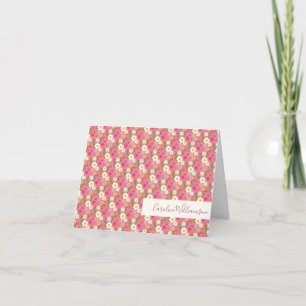 Stylish Floral Daisy Pattern in Pink Personalised Note Card