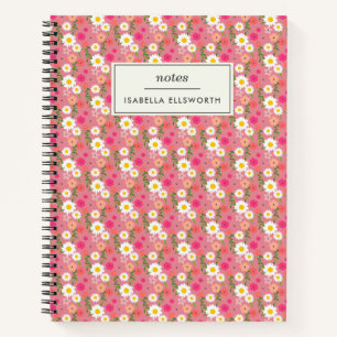 Stylish Floral Daisy Pattern Pink Personalised Notebook