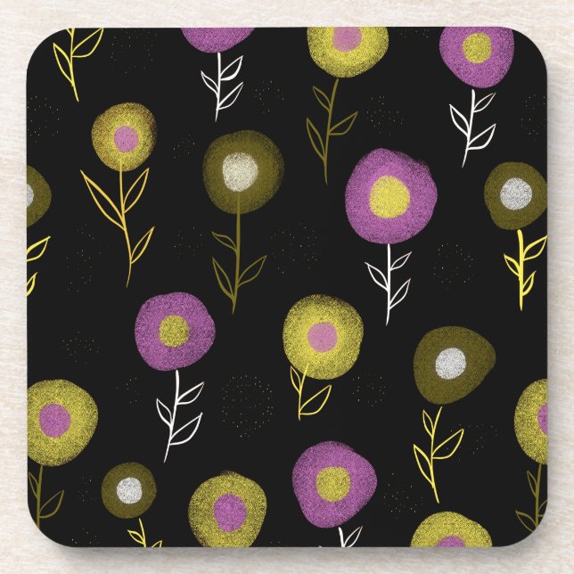 Stylish Floral Dark Botanical Pattern Coaster (Front)