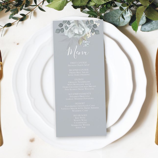 Stylish Floral Dusty Blue Elegant Simple Menu (Creator Uploaded)