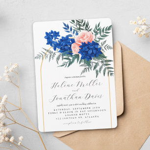 Stylish Floral Elegant Cobalt Blue Pink Wedding Invitation