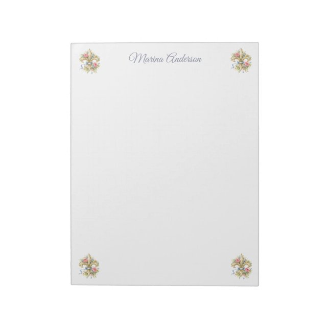 Stylish floral Fleur de Lys  Personalised Name Notepad (Rotated)