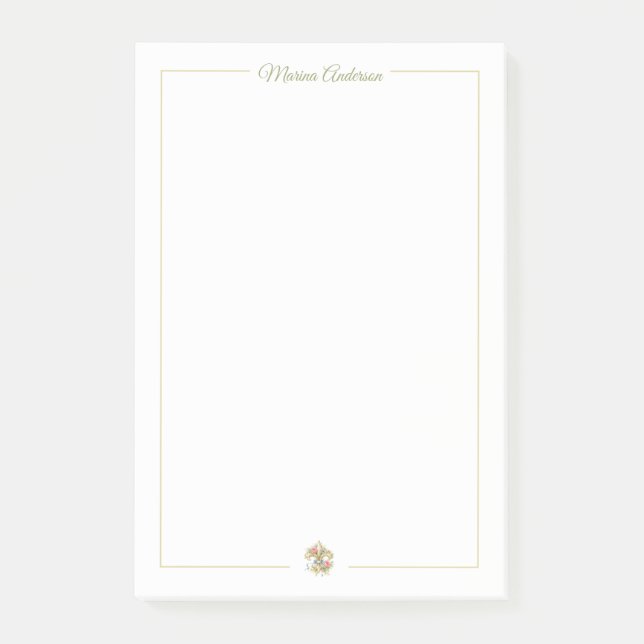 Stylish floral Fleur de Lys  Personalised Name Post-it Notes (Front)