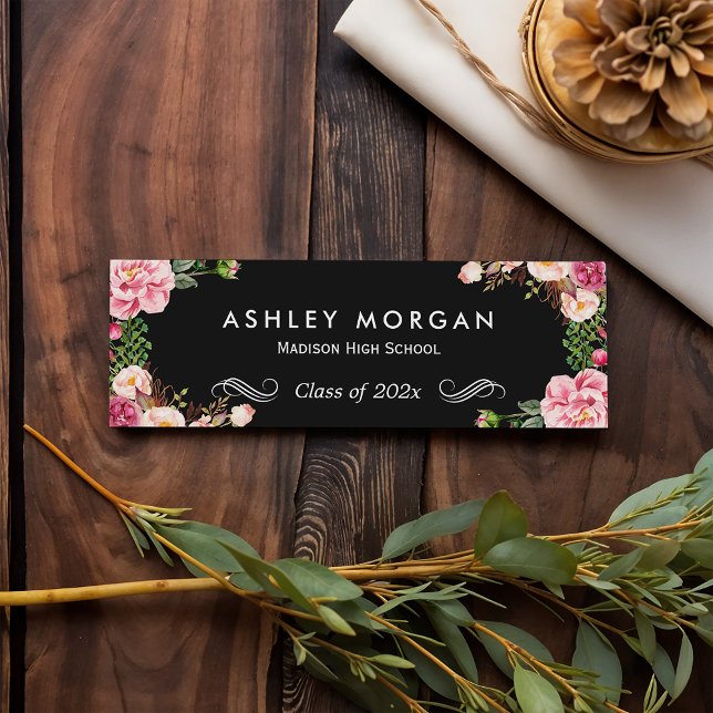 Stylish Floral Flowers Graduation Name Card (Creator Uploaded)