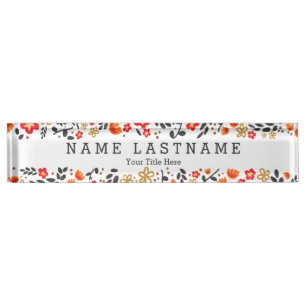 Stylish Floral Girly Custom White Desk Nameplate