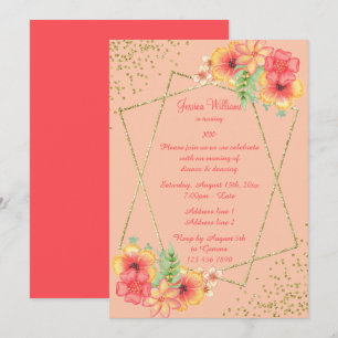 Stylish Floral Glitter & Confetti Woman's Birthday Invitation