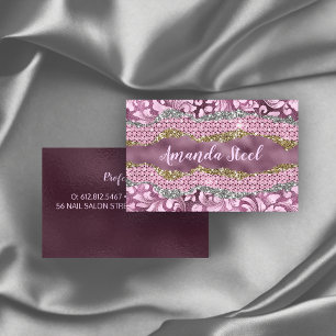 Stylish floral glittery Purple pink gold monogram Business Card