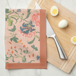 Stylish Floral Greenery Terracotta Tea Towel