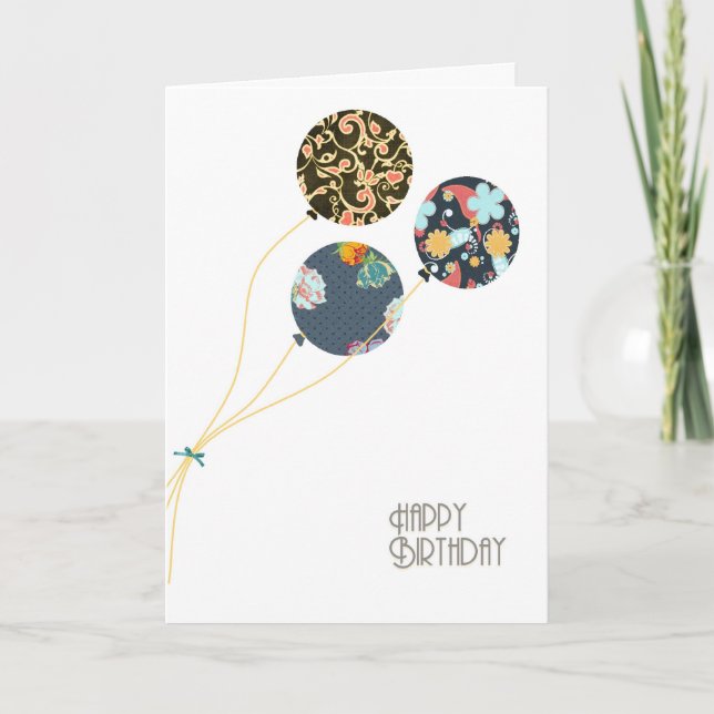 Stylish Floral Happy Birthday Balloons Card (Front)