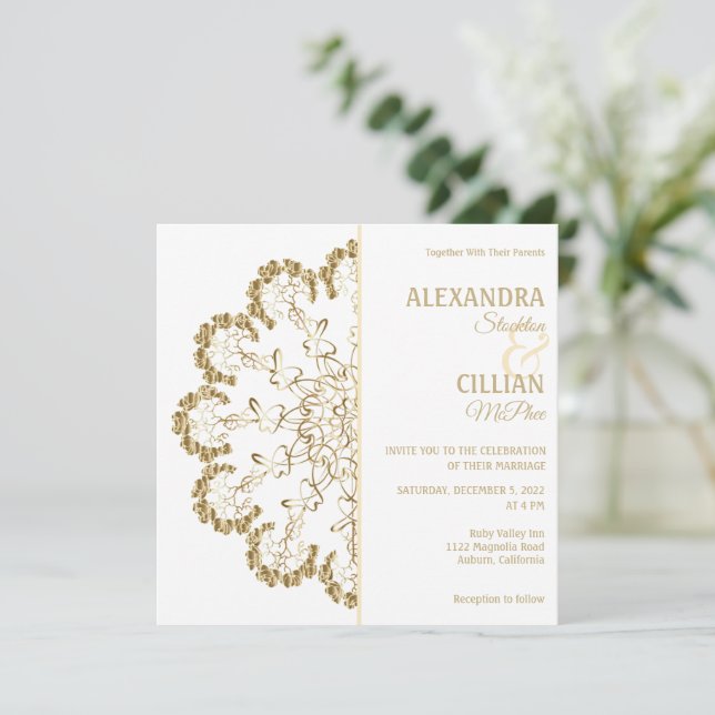 Stylish Floral Mandala Wedding Invitation (Standing Front)