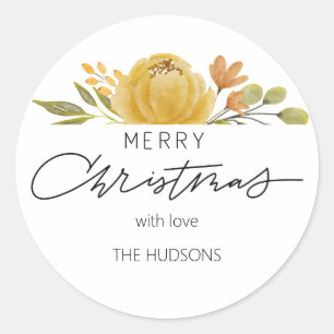 Stylish Floral Merry Christmas Gift Classic Round Sticker