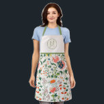 Stylish Floral Monogram Apron<br><div class="desc">Stylish monogrammed kitchen apron features an elegant vintage-style floral pattern with greenery and a complimentary monogram initial emblem.</div>
