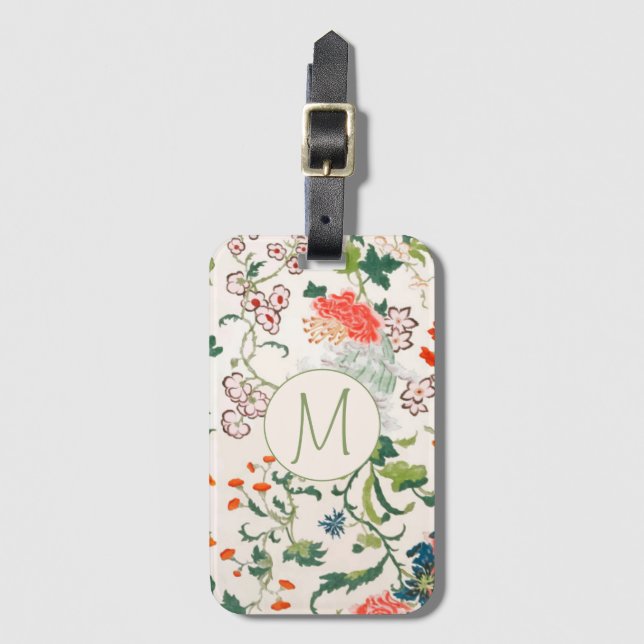 Stylish Floral Monogram Luggage Tag (Front Vertical)