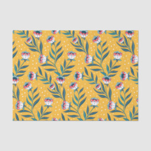 Stylish Floral Motif with Dots and Green Leaves Tissue Paper
