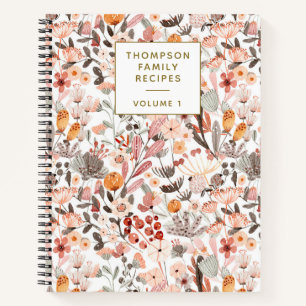 Stylish Floral Neutrals Pretty Personalised Recipe Notebook