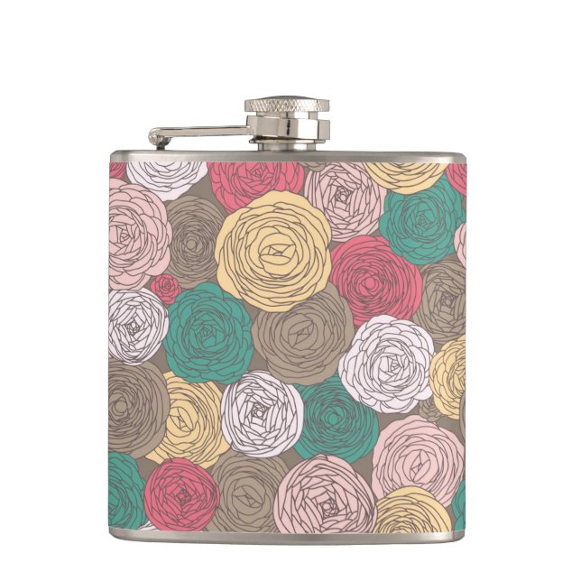 Stylish floral pattern. Bright floral Hip Flask (Front)