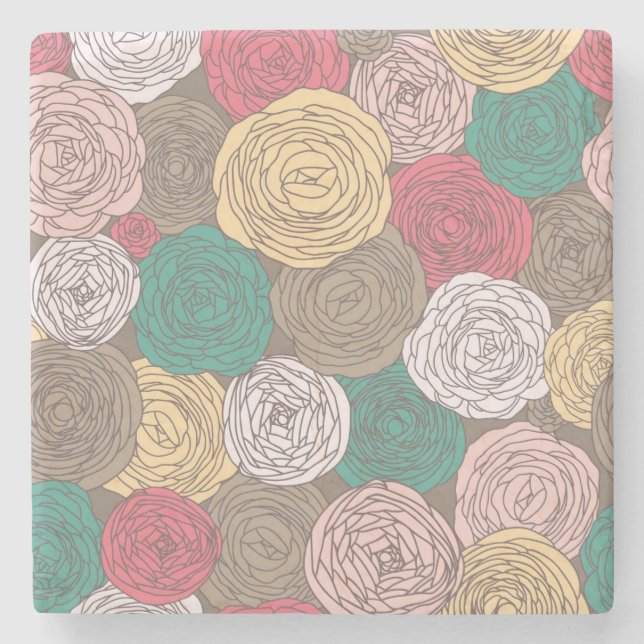 Stylish floral pattern. Bright floral Stone Coaster (Front)