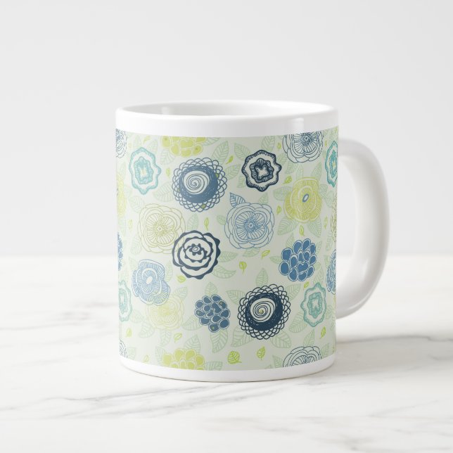 Stylish floral pattern with cute flowers large coffee mug (Front Right)