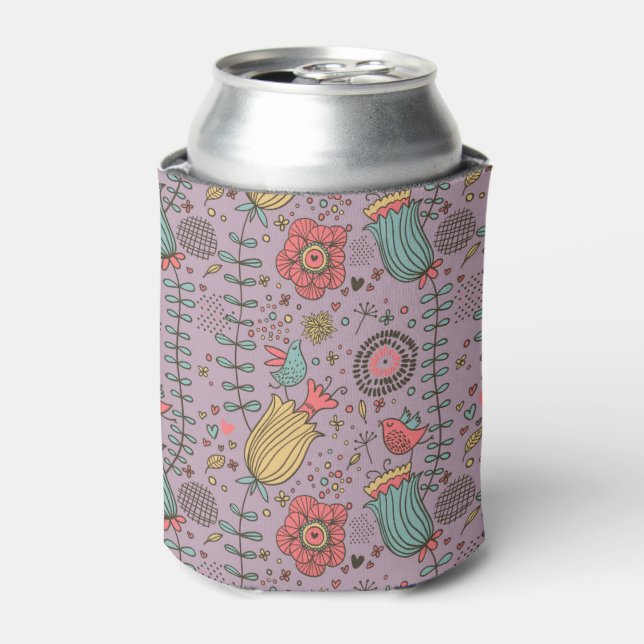 Stylish floral pattern with flowers can cooler (Can Front)