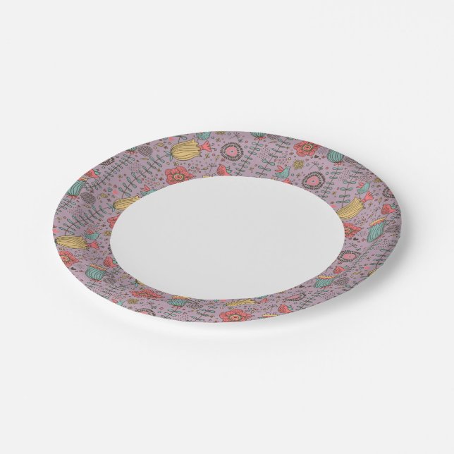 Stylish floral pattern with flowers paper plate (Angled)
