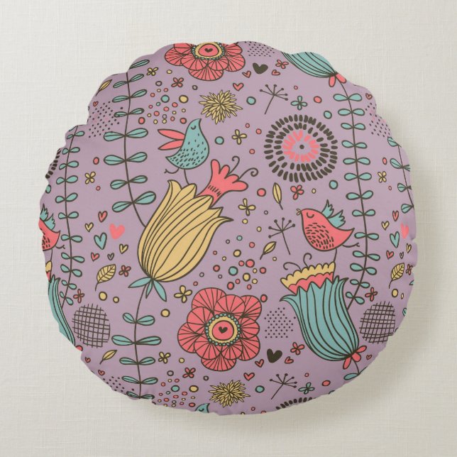 Stylish floral pattern with flowers round cushion (Front)