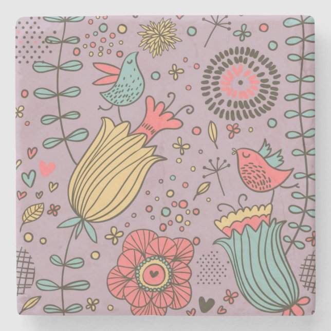 Stylish floral pattern with flowers stone coaster (Front)
