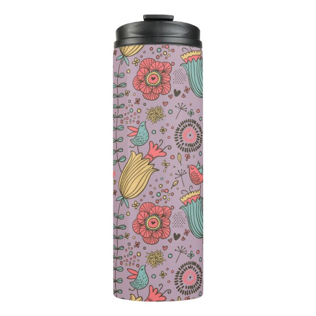Stylish floral pattern with flowers thermal tumbler (Front)