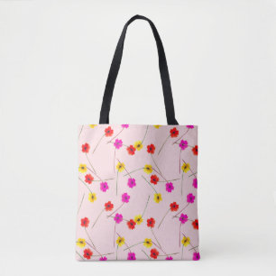 Stylish floral pattern with pink wildflowers tote bag