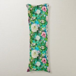 Stylish floral pink flowers blue monogram pattern body cushion