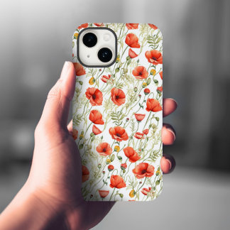 Stylish Floral Poppies Watercolor Art iPhone 14 Case