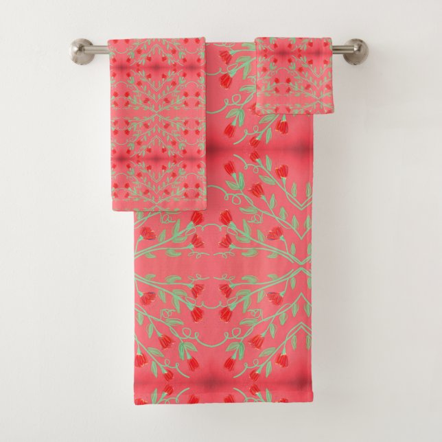 Stylish Floral Print Bath Towel Set (Insitu)