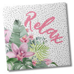 Stylish Floral Watercolor Tropical Ceramic Tile<br><div class="desc">A tropical design that embraces the tranquil beauty of nature mixed with a playful edge. A blend of calming green tropical leaves, including banana leaves, palms, monstera leaves, and pink princessa plants, alongside soothing purple-pink orchid flowers and protea bloom, intertwined with various other foliage. Adding an element of fun, a...</div>