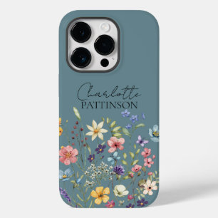 Stylish Floral - Wildflower  Name Hazy Teal Case-Mate iPhone 14 Pro Case