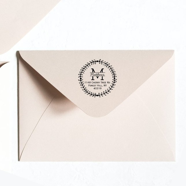 Stylish Floral Wreath Custom Monogram Rubber Stamp (Creator Uploaded)