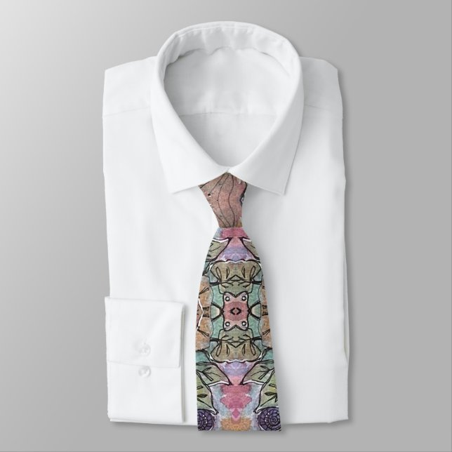 Stylish Flower Garden Watercolor Painting Tie (Tied)