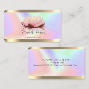 Stylish Flower Gold Stripe Holographic Yoga  Business Card