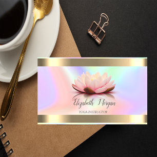Stylish Flower Gold Stripe Holographic Yoga Business Card