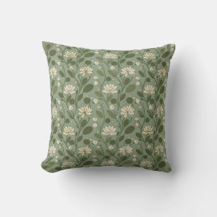 Stylish Flower Pattern on Laurel Green Cushion
