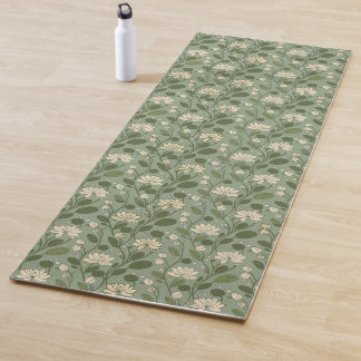 Stylish Flower Pattern on Laurel Green Yoga Mat