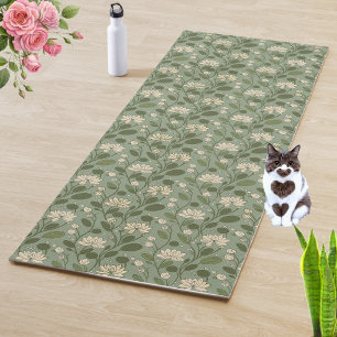 Stylish Flower Pattern on Laurel Green Yoga Mat