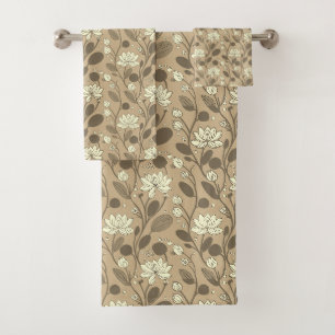 Stylish Flower Pattern on Lucky Beige Bath Towel Set