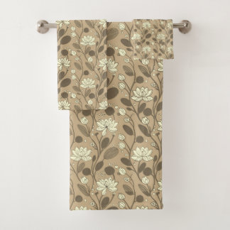 Stylish Flower Pattern on Lucky Beige Bath Towel Set