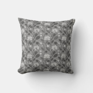 Stylish Flower Pattern on Silver Grey Cushion