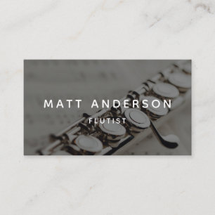 Stylish Flute Musician Minimal Blue Business Card