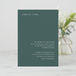 Stylish Forest Green Minimalist Wedding Invitation
