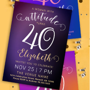 Stylish Forty Modern Lady Purple Gradient Party Holiday Card