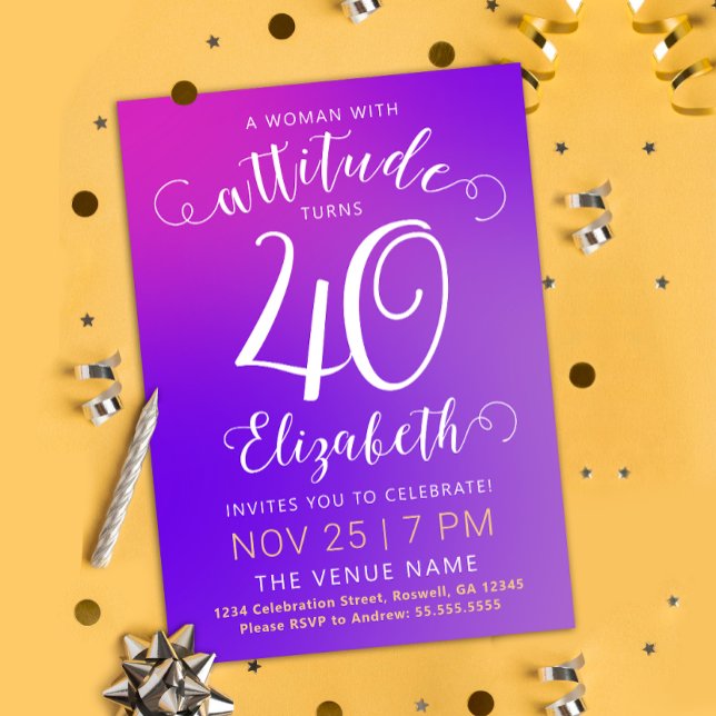 Stylish Forty Modern Pink Gradient Invitation (Creator Uploaded)