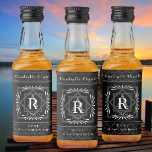 Stylish Frame Black Monogram Liquor Bottle Label