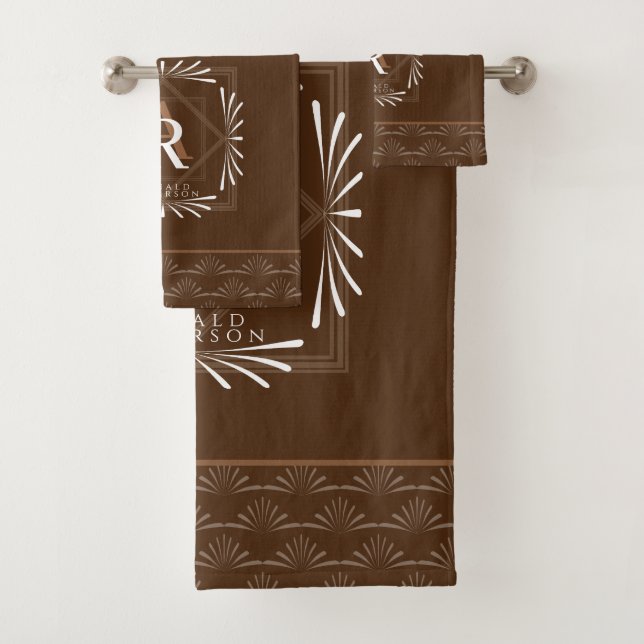 Stylish Frame Brown Monogram  Bath Towel Set (Insitu)